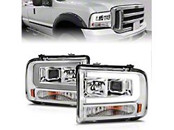 Plank Style Projector Headlights; Chrome Housing; Clear Lens (05-07 F-250 Super Duty w/o Factory Sealed Beam Headlights)