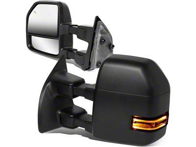 Powered Heated Towing Mirrors with Amber LED Signals; Black (99-07 F-250 Super Duty)