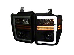 Projector Headlights with LED Sequential Turn Signal; Matte Black Housing; Smoked Lens (08-10 F-250 Super Duty w/o Factory Sealed Beam Headlights)