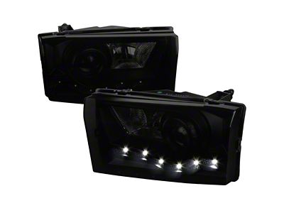 Projector Headlights with SMD LED Light Strip; Black Housing; Smoked Lens (99-04 F-250 Super Duty)