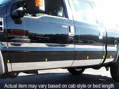 Rocker Panel Trim; Lower Kit; Stainless Steel (99-07 F-250 Super Duty SuperCab w/ 8-Foot Bed & w/o OE Fender Flares)