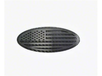 Tailgate Emblem; Carbon Fiber Base with Black Brushed American Flag Top Plate (99-07 F-250 Super Duty)