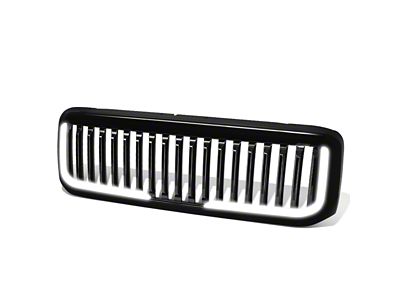 Vertical Fence Style Upper Replacement Grille with LED DRL Light; Black (99-04 F-250 Super Duty)