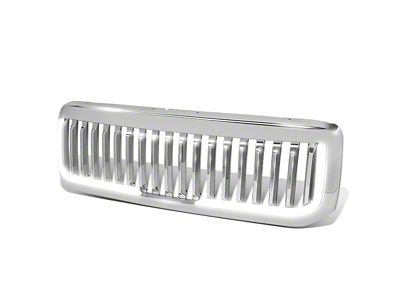 Vertical Fence Style Upper Replacement Grille with LED DRL Light; Chrome (99-04 F-250 Super Duty)