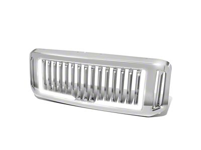 Vertical Fence Style Upper Replacement Grille with LED DRL Light; Chrome (05-07 F-250 Super Duty)