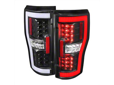 White LED Bar Tail Lights; Matte Black Housing; Clear Lens (17-19 F-250 Super Duty w/ Factory Halogen Non-BLIS Tail Lights)