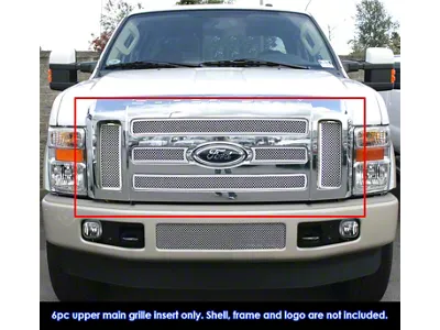 Wire Mesh Upper Overlay Grilles; Polished (08-10 F-250 Super Duty w/ OEM 6-Hole Grille)