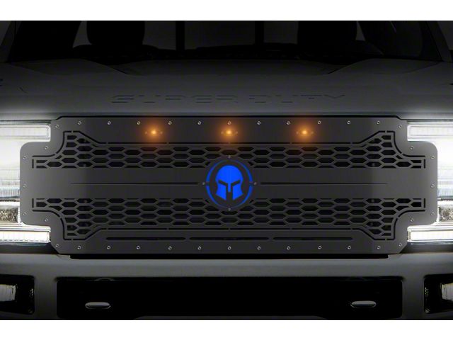 1-Piece Steel Upper Grille Insert; Spartan with Blue Underlay and Amber LEDs (17-19 F-350 Super Duty)
