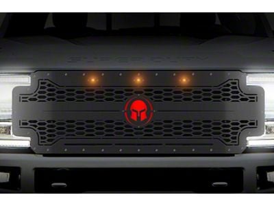 1-Piece Steel Upper Grille Insert; Spartan with Red Underlay and Amber LEDs (17-19 F-350 Super Duty)