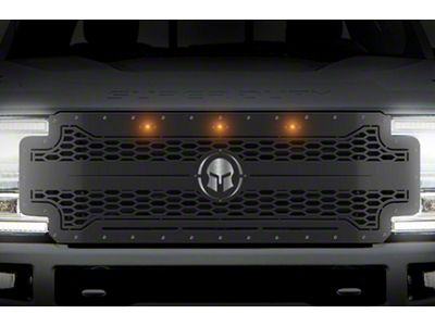 1-Piece Steel Upper Grille Insert; Spartan with Stainless Steel Underlay and Amber LEDs (17-19 F-350 Super Duty)