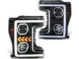 3D LED DRL Projector Headlights with Amber Corners; Black Housing; Clear Lens (17-19 F-350 Super Duty w/ Factory Halogen Headlights)