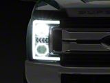3D LED DRL Projector Headlights with Amber Corners; Chrome Housing; Clear Lens (17-19 F-350 Super Duty w/ Factory Halogen Headlights)