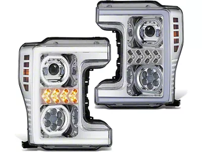 3D LED DRL Projector Headlights with Amber Corners; Chrome Housing; Clear Lens (17-19 F-350 Super Duty w/ Factory Halogen Headlights)