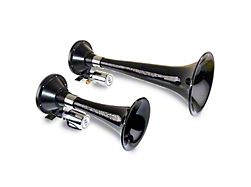 ABS Dual Air Horn with Dual Vortex 4 Solenoid Valve; Black (Universal; Some Adaptation May Be Required)