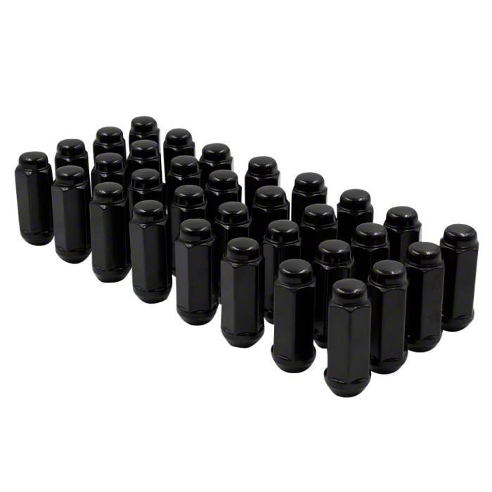 F350 Super Duty Black Bulge Acorn Lug Nut Kit; 14mm x 1.5; Set of 32