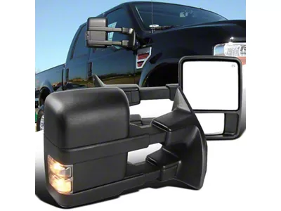 Manual Towing Mirrors with Smoked Turn Signals; Black (11-16 F-350 Super Duty)