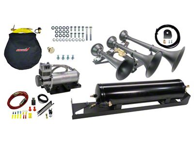 Direct Fit Onboard Air System and Model 730 Demon Triple Train Horn; Spare Tire Delete Mount (17-22 F-350 Super Duty)