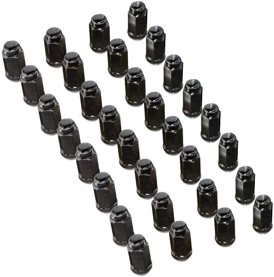 F350 Super Duty Bulge Black Acorn Lug Nut Kit; 14mm x 1.5; Set of 32