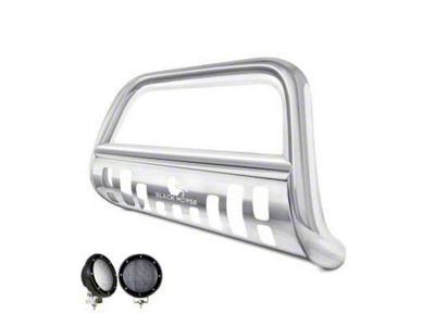 Bull Bar with 5.30-Inch Black Round Flood LED Lights; Stainless Steel (17-24 F-350 Super Duty)