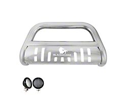 Bull Bar with Stainless Steel Skid Plate and 5.30-Inch Black Round Flood LED Lights; Stainless Steel (17-26 F-350 Super Duty)