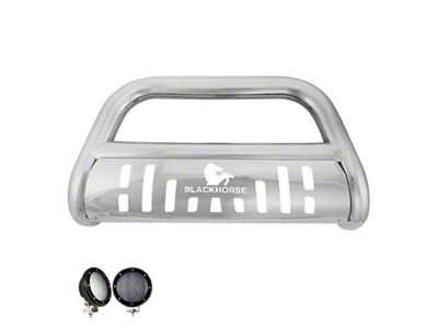Bull Bar with Stainless Steel Skid Plate and 5.30-Inch Black Round Flood LED Lights; Stainless Steel (17-25 F-350 Super Duty)