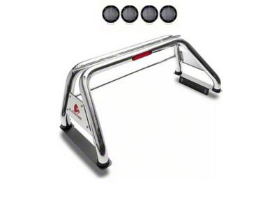 Classic Roll Bar with 5.30-Inch Black Round Flood LED Lights; Stainless Steel (11-24 F-350 Super Duty)