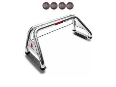 Classic Roll Bar with 5.30-Inch Red Round Flood LED Lights; Stainless Steel (11-24 F-350 Super Duty)