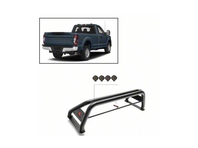 Classic Roll Bar with 7-Inch Black Round LED Lights; Black (11-24 F-350 Super Duty)