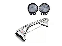Classic Roll Bar with 9-Inch Black Round Flood LED Lights; Stainless Steel (99-25 F-350 Super Duty)