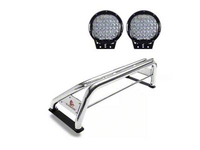 Classic Roll Bar with 9-Inch Black Round Flood LED Lights; Stainless Steel (99-25 F-350 Super Duty)