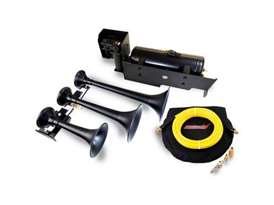Direct Fit Onboard Air System and Model 730 Demon Triple Train Horn (11-16 F-350 Super Duty w/o Powered Running Boards, Excluding Regular Cab)