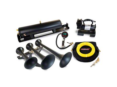 Direct Fit Onboard Air System and Model 730 Demon Triple Train Horn; Spare Tire Delete Mount (17-22 F-350 Super Duty)