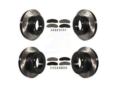 Drilled and Slotted 8-Lug Brake Rotor and Ceramic Pad Kit; Front and Rear (13-22 4WD F-350 Super Duty SRW)