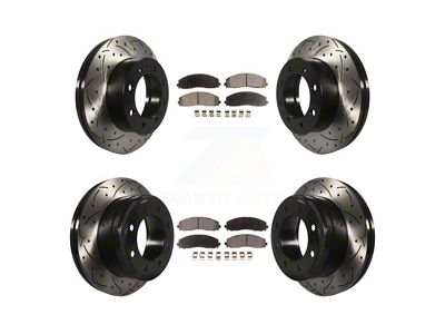Drilled and Slotted 8-Lug Brake Rotor and Ceramic Pad Kit; Front and Rear (13-22 4WD F-350 Super Duty SRW)