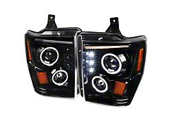 Dual Halo Projector Headlights with Amber Reflectors; Jet Black Housing; Clear Lens (08-10 F-350 Super Duty)