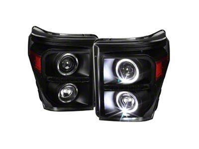 Dual Halo Projector Headlights; Matte Black Housing; Clear Lens (11-16 F-350 Super Duty)