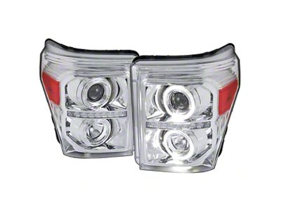 Dual Halo Projector Headlights; Chrome Housing; Clear Lens (11-16 F-350 Super Duty)