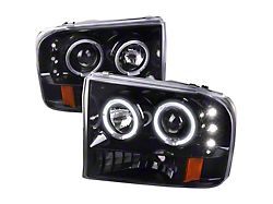 Dual Halo Projector Headlights; Jet Black Housing; Clear Lens (99-04 F-350 Super Duty)