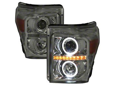 Dual Halo Projector Headlights; Chrome Housing; Smoked Lens (11-16 F-350 Super Duty)
