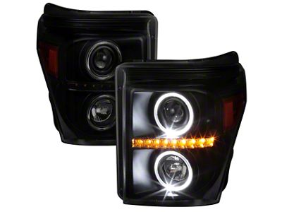 Dual Halo Projector Headlights; Black Housing; Smoked Lens (11-16 F-350 Super Duty)