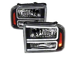 Dual LED C-Bar Factory Style Headlights; Matte Black Housing; Clear Lens (05-07 F-350 Super Duty)