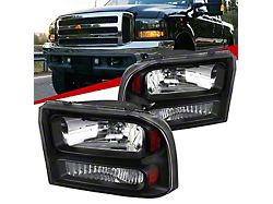 Factory Style Crystal Headlights; Matte Black Housing; Clear Lens (99-04 F-350 Super Duty)