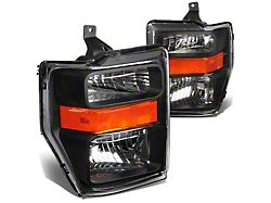 Factory Style Headlights with Amber Corner; Black Housing; Clear Lens (08-10 F-350 Super Duty)