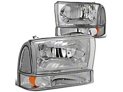 Factory Style Headlights with Amber Corner; Chrome Housing; Clear Lens (99-04 F-350 Super Duty)