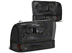 Factory Style Headlights with Amber Corner; Chrome Housing; Smoked Lens (99-04 F-350 Super Duty)