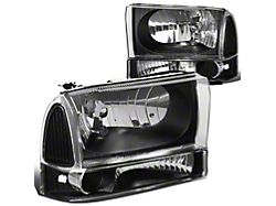 Factory Style Headlights with Clear Corner; Black Housing; Clear Lens (99-04 F-350 Super Duty)