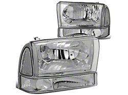 Factory Style Headlights with Clear Corner; Chrome Housing; Clear Lens (99-04 F-350 Super Duty)
