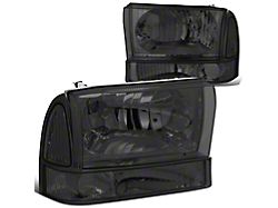 Factory Style Headlights with Clear Corner; Chrome Housing; Smoked Lens (99-04 F-350 Super Duty)