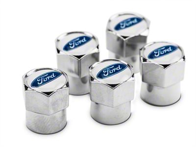 Valve Stem Caps with Ford Oval Logo; Set of 5 (Universal; Some Adaptation May Be Required)