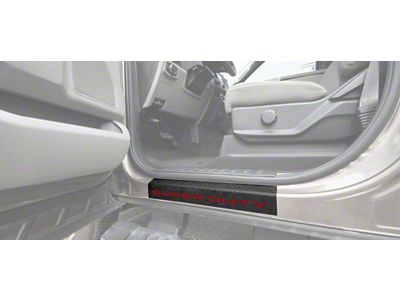 Front Door Sill Protection with Super Duty Logo; TUF-LINER Black; Red (17-25 F-350 Super Duty)